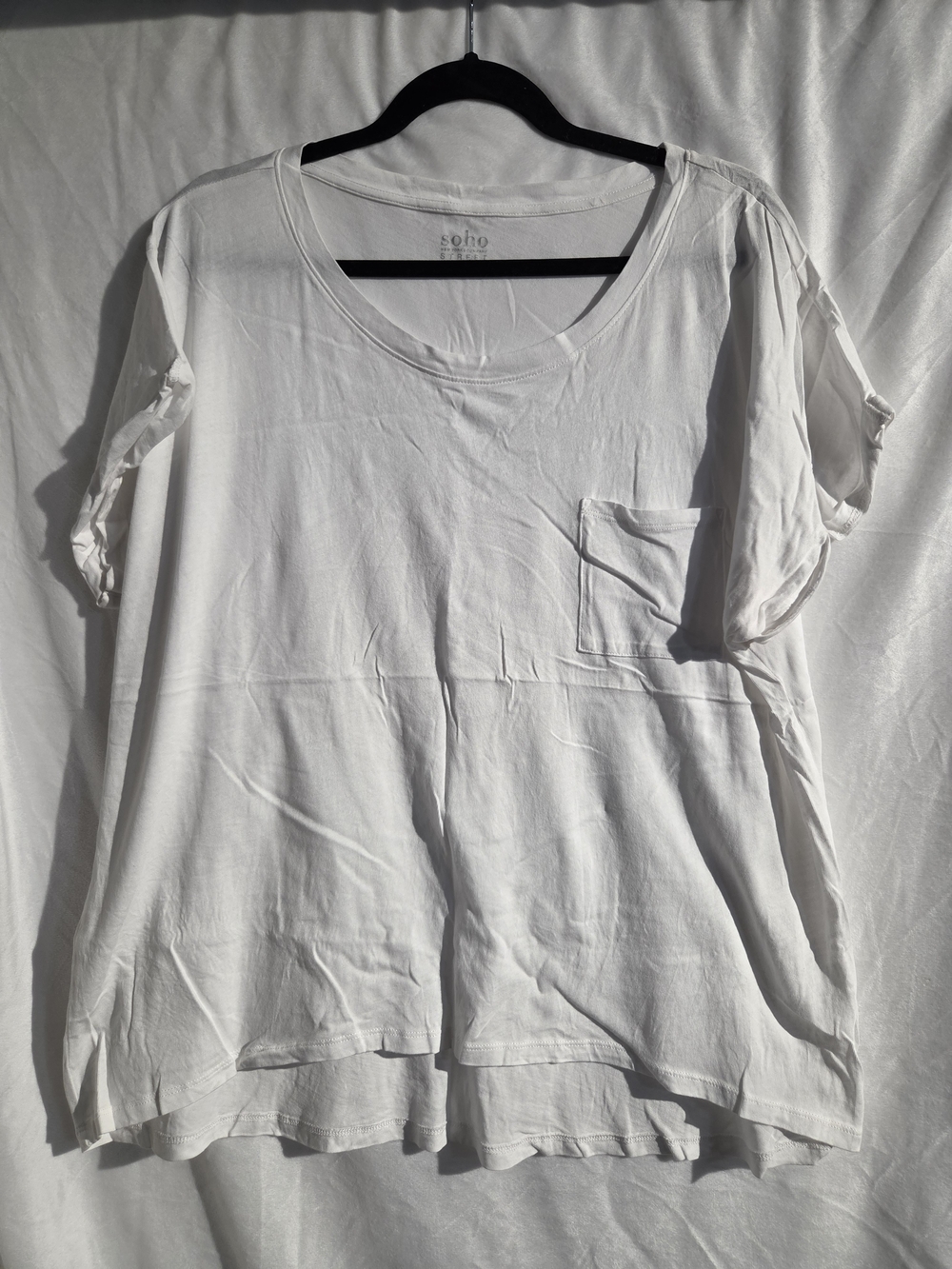 Soho White Short-Sleeve Scoop Neck Pocket Tee